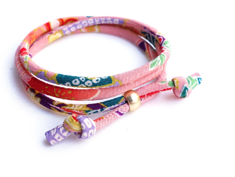 YAMATO Japanese wrap bangle for men women unisex Japanese Kimono bracelet sliding knot cord Glamour pink purple green blue