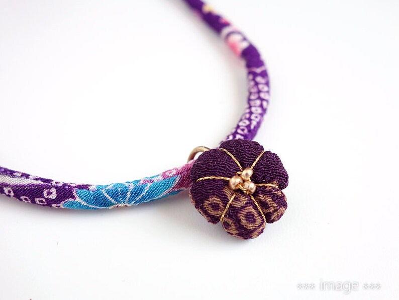 plum blossom accessory Silky Ume charm dark Purple gold color thread plm Silk Kimono Charm Japanese Jewelry Charm for Kimono Bracelets