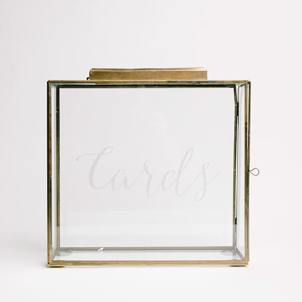 Caja de la tarjeta de la boda (oro), caja de cristal del recuerdo de la boda, caja de cartas, caja de regalo de la boda