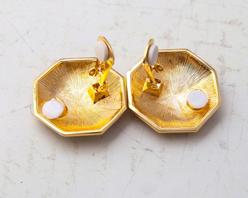 RARE Vintage Earrings OROTON 1970s Gold Octagon Clip on Etsy