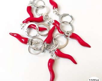 Good luck earrings, pepper earrings, red pepper earrings, red horn earrings, christmas gift, stainless steel earrings, lucky charm