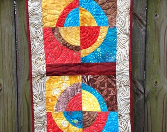 Contemporary Broken Circles Wall Hanging in Brown, Gold, Orange and Blue