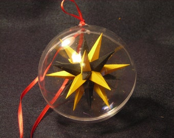 Three inch handmade paper Moravian Star (Black and Gold) used as decoration, ornaments or art.