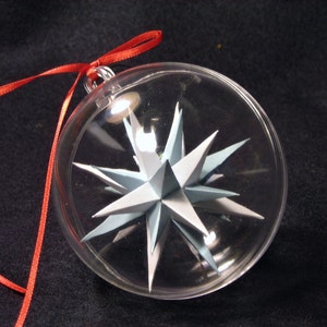Three inch handmade paper Moravian Star (Blue and White) used as decoration, ornaments or art.