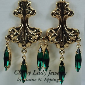 Emerald Swarovski Crystal Chandelier Earrings: Baroque Art Nouveau Style