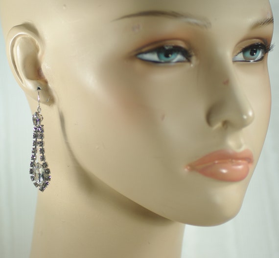 Vintage Clear Rhinestone Chandelier Earrings, Sil… - image 8