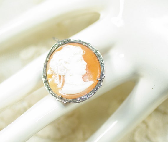 Victorian 800 Silver Cameo Brooch: 1920's Wedding Cameo Jewelry, Victorian Cameo Pin