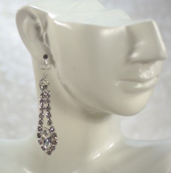 Vintage Clear Rhinestone Chandelier Earrings, Sil… - image 5