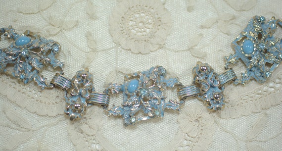 Renaissance Revival Blue Flower Leaf Rhinestone B… - image 3