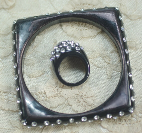 Vintage Art Deco Bracelet Ring Set, Square Acryli… - image 10