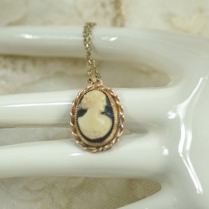 Vintage Hand Carved Resin Cameo Pendant Necklace, Wedding Holiday Anniversary Woman&#39;s 18&quot; Gold Chain Cameo Under 35