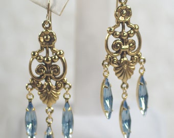 Vintage Earrings, Victorian Inspired Light Blue Chandelier Earrings, Victorian Bridesmaid Wedding Earring, Romantic Couture Crystal Earrings