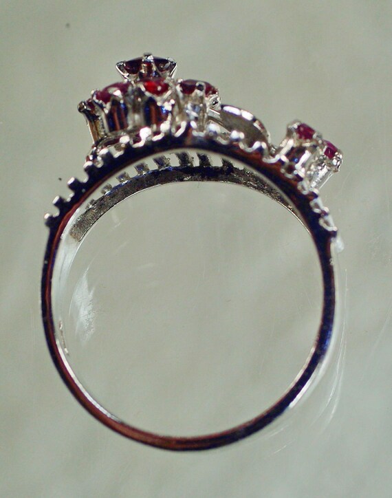 Sterling Ruby Multi Stone Ring: 1970's Flower Red… - image 3