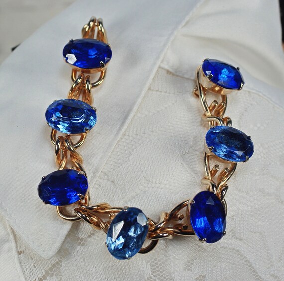 Vintage Juliana Blue Rhinestone Bracelet, Chunky … - image 1