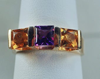 14ct アメジストリング・指輪シルバー925K18YG金ゴールドヴェルメイユ ヴィンテージ 5.5カラット アメジスト リング：14K ゴールド