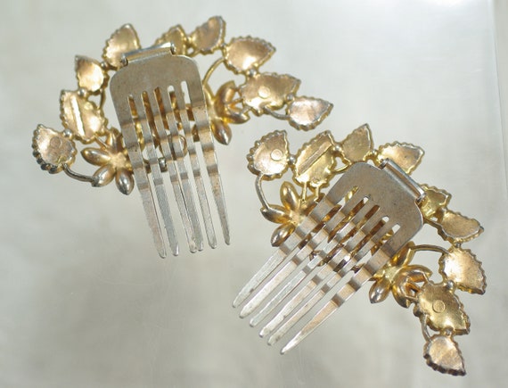 Vintage Art Deco Style Rhinestone Hair Clips, Gol… - image 9