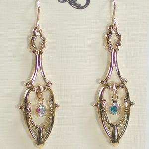 Art Deco Swarovski Crystal Earrings: Aurora Borealis, Gold-Filled Wires