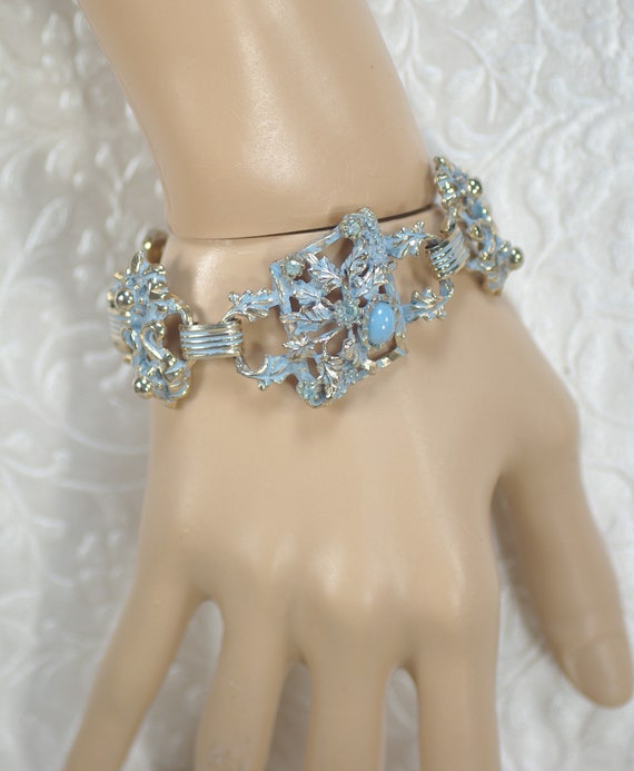 Renaissance Revival Blue Flower Leaf Rhinestone B… - image 5