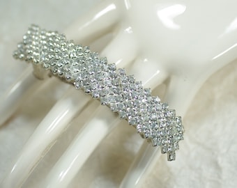 Clear Rhinestone Hair Clip: 1950's Wedding Hair Jewelry, Vintage Silver Art Deco Hair Clip