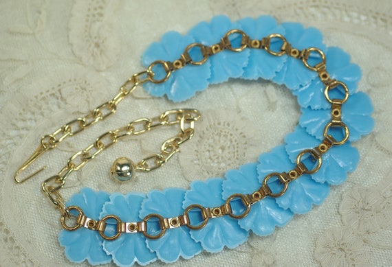 Vintage Blue Flower Necklace, Adjustable Acrylic … - image 5