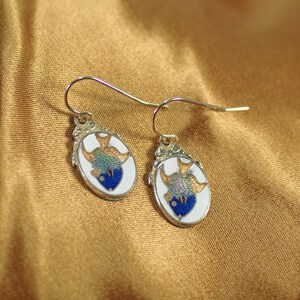 Vintage Cloisonne Fish Drop Earrings: 1980s Enamel Jewelry