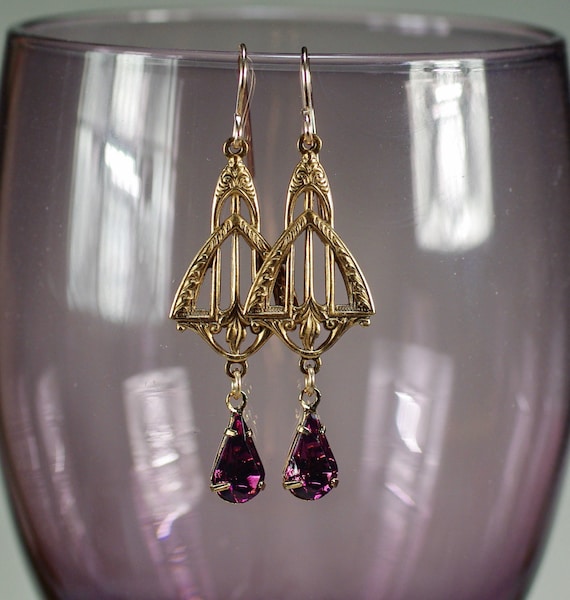 Custom Swarovski Earrings: One-of-a Kind Art Deco Gold Earrings