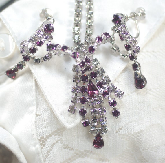 Amethyst Rhinestone Waterfall Necklace Set, Purpl… - image 2