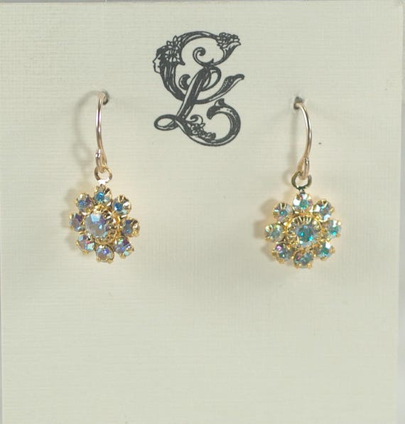 Custom Swarovski Cluster Earrings: One-of-a Kind Aurora Borealis, Multi Crystal Choices, 1pr