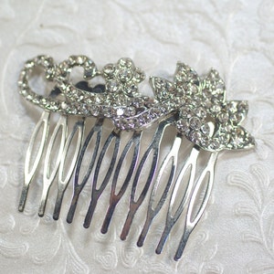 Vintage Clear Rhinestone Floral Hair Comb, Wedding Flower Hair Comb, Silver Crystal Scroll Hair Accessory, Hairdo Multi Floral Comb Clip