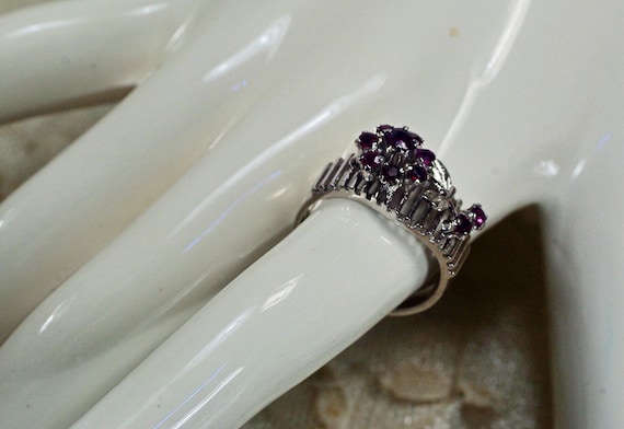 Sterling Ruby Multi Stone Ring: 1970's Flower Red… - image 2