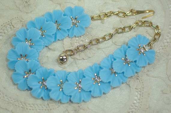 Vintage Blue Flower Necklace, Adjustable Acrylic … - image 6