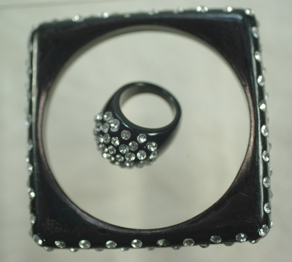 Vintage Art Deco Bracelet Ring Set, Square Acryli… - image 9