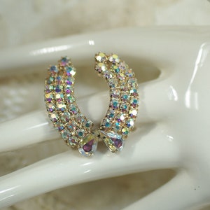 Trending Aurora Borealis Rhinestone Clip Earrings Under 25, Iridescent Wedding Anniversary Holiday Graduation Friend Birthday Earring Gift