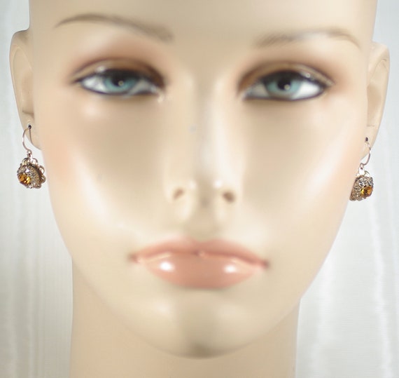 Vintage Topaz Rhinestone Drop Earrings, 50's Topa… - image 5