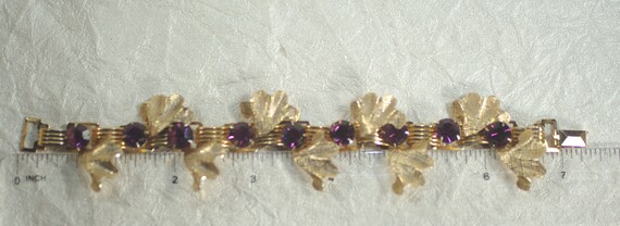 Amethyst Rhinestone Gold Link Bracelet, Gold Fan … - image 9