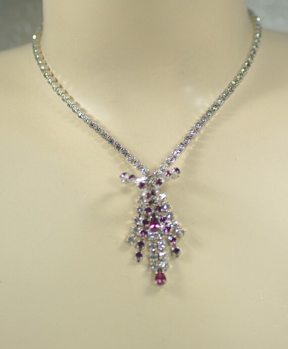 Amethyst Rhinestone Waterfall Necklace Set, Purpl… - image 6