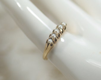 Vintage 14Kt Seed pearl Ring, Multi Gold Pearl Ring, Anniversary Birthday Gift for Her, Art Deco Seed Pearl Stackable Ring,  Ring Size 6 3/4