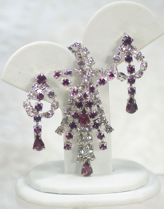 Amethyst Rhinestone Waterfall Necklace Set, Purpl… - image 1
