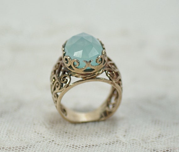 Vintage Chalcedony Gemstone Ring, Vintage Sterling