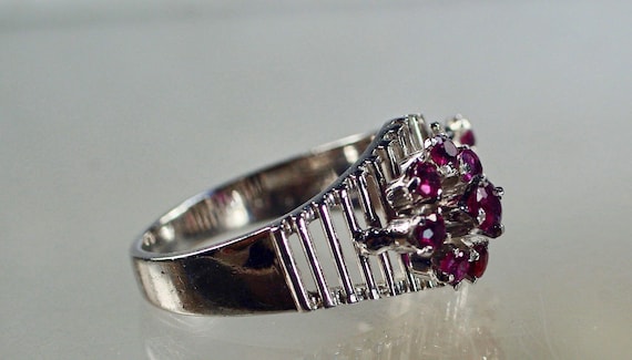 Sterling Ruby Multi Stone Ring: 1970's Flower Red… - image 8