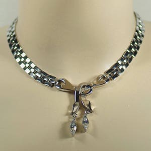 TARA Clear Rhinestone Necklace Set, Silver Crystal Necklace Choker Set, Art Deco Necklace Set, Modern Vintage Silver Necklace Set Under 45