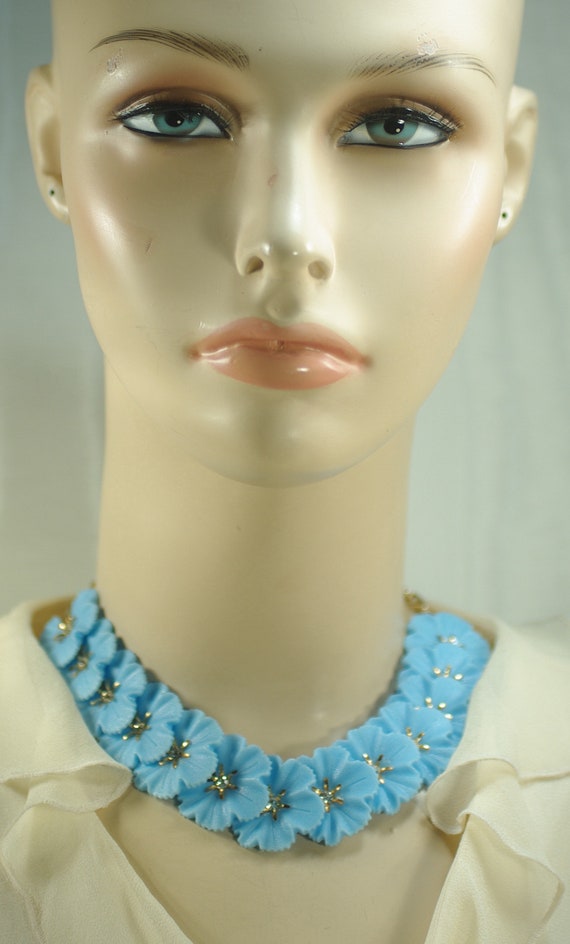 Vintage Blue Flower Necklace, Adjustable Acrylic … - image 3