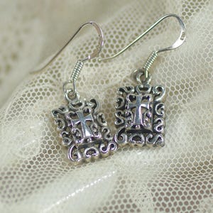 Vintage Sterling Silver Filigree Cross Earrings: Petite Religious Jewelry