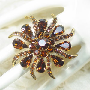 Topaz Rhinestone Starburst Brooch: Gold Fall Wedding Pin