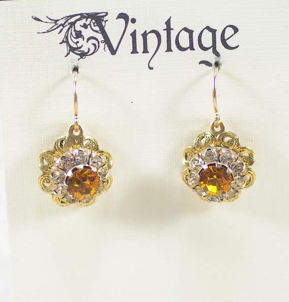 Vintage Topaz Rhinestone Drop Earrings, 50's Topa… - image 2