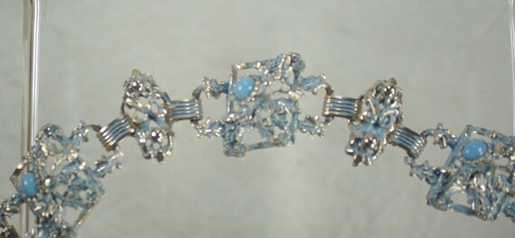 Renaissance Revival Blue Flower Leaf Rhinestone B… - image 4