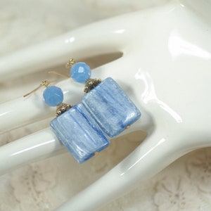 Blue Kyanite Gemstone Earrings, Iridescent Quartz Stone Earrings, Friend Birthday Graduation Blue Kyanite Earring Gift Under 25