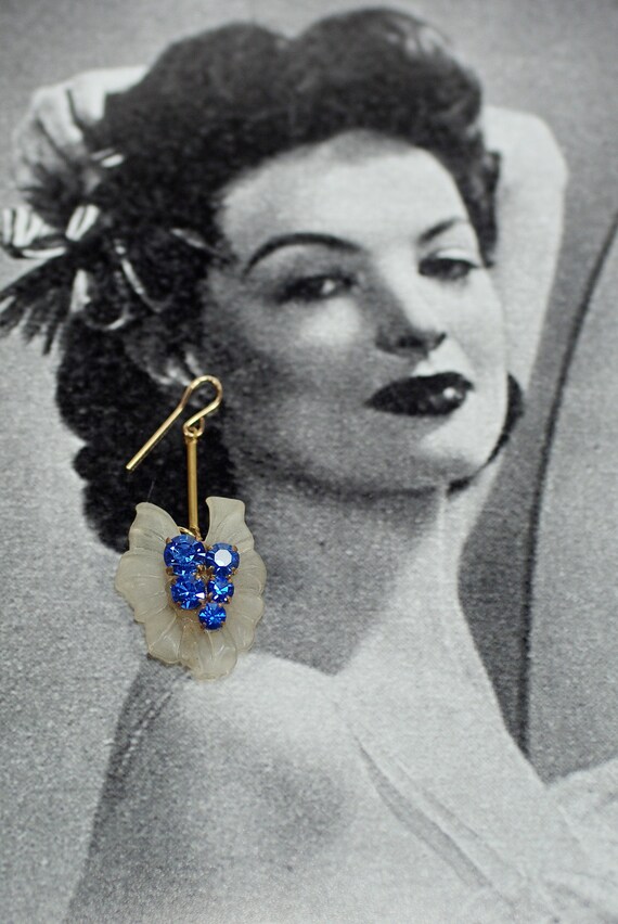 Art Deco Blue Rhinestone Earrings Sapphire Crystal Chandelier Art Deco Blue Rhinestone Earrings, Blue Egyptian Crystal Chandelier