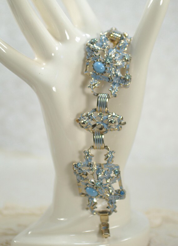 Renaissance Revival Blue Flower Leaf Rhinestone B… - image 2