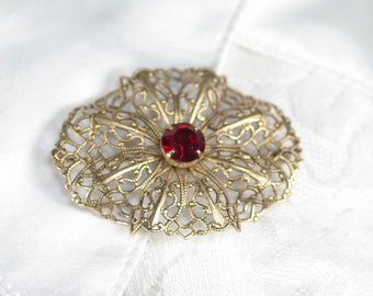 Swarovski Amethyst Filigree Oval Brooch Gift Under 20, Multi Colored Swarovski Gold Friend Birthday Wedding Graduation Brooch Gift